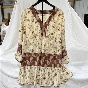 Chic Soul Cream and Brown Floral Tunic